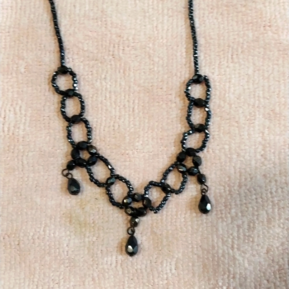 15 inch, choker black teardrop shaped beads